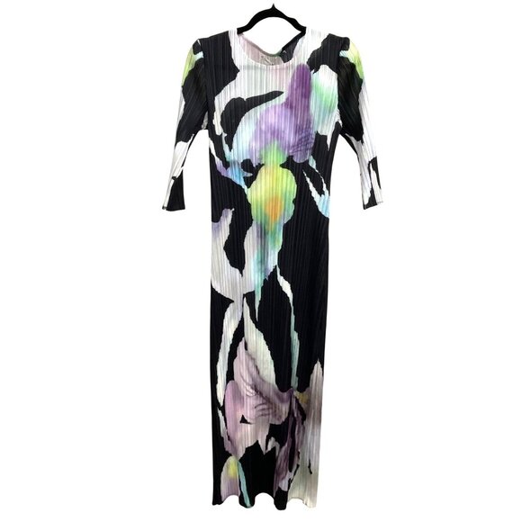 Nancy Yang Art-Inspired Midi Dress Abstract Floral Pleated Medium NWT - Picture 4 of 7